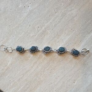 Elegant Silver and Green Stone Bracelet
